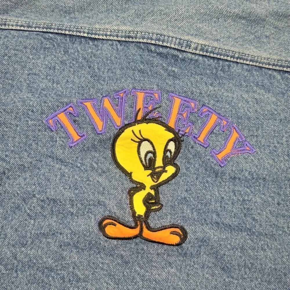 Vintage Y2K Tweety Bird Looney Tunes Warner Bros‎ Denim Jacket Large Button up